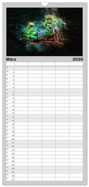Produktbild: Familienplaner 2026 - Seitenwagen Motocross mit 5 Spalten (Wandkalender, 21 x 45 cm) CALVENDO