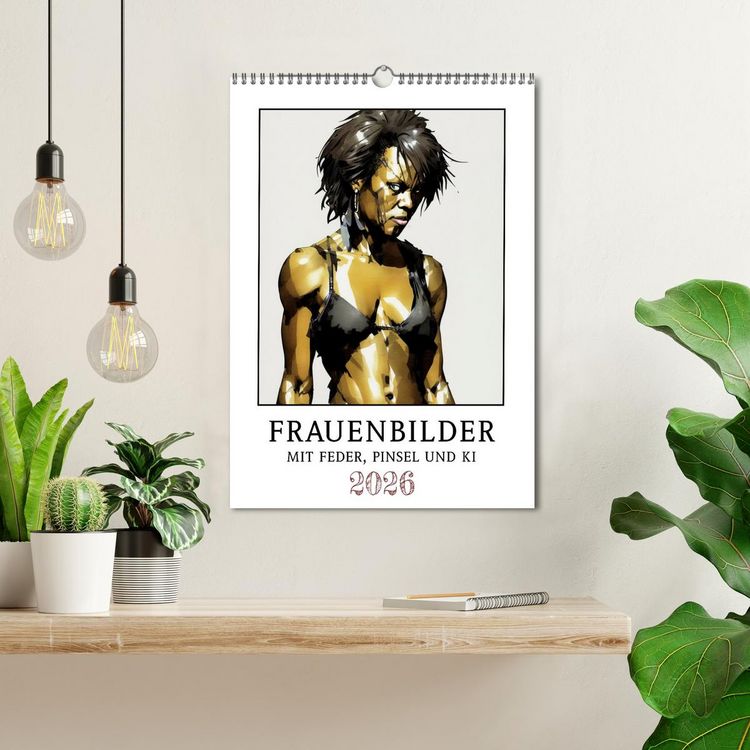 Produktbild: Frauenbilder mit Feder, Pinsel und KI (Wandkalender 2026 DIN A3 hoch), CALVENDO Monatskalender