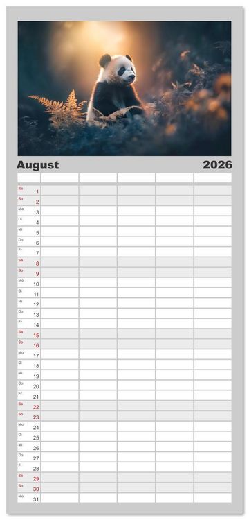 Produktbild: Familienplaner 2026 - Schwarz auf Wei&szlig; - Der Panda-Kalender mit 5 Spalten (Wandkalender, 21 x 45 cm) CALVENDO