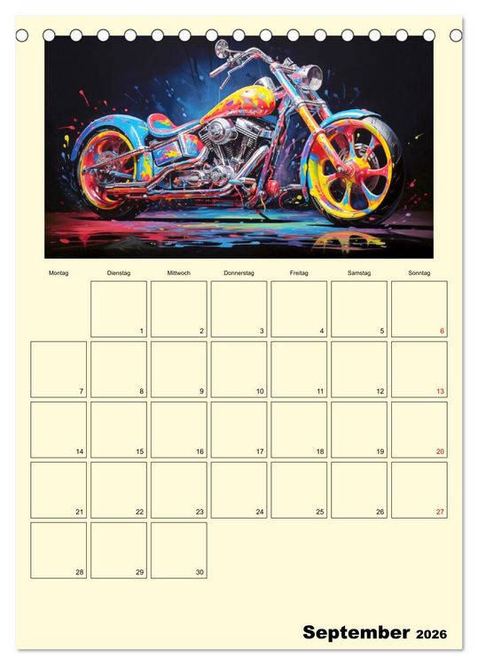Produktbild: Custom Motorcycle Paintings (Tischkalender 2026 DIN A5 hoch), CALVENDO Monatskalender