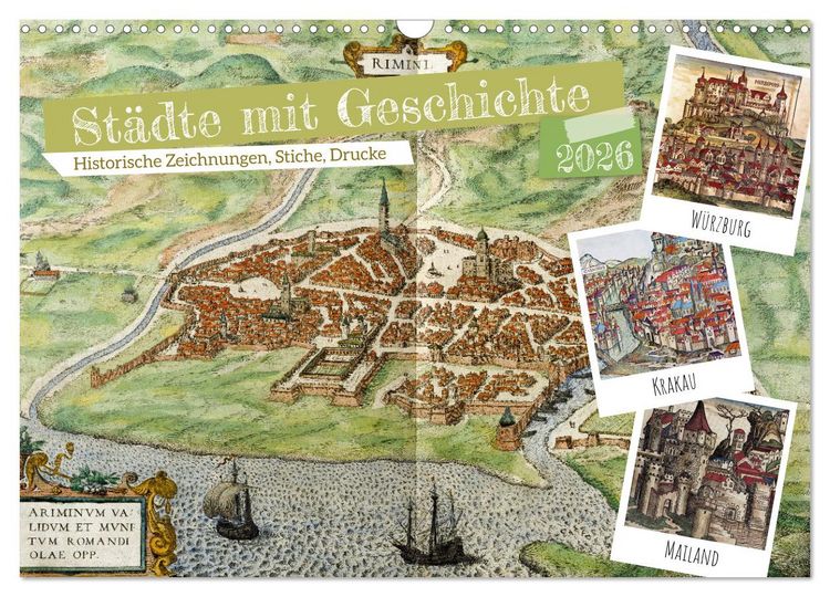 Produktbild: St&auml;dte mit Geschichte: Historische Zeichnungen, Stiche, Drucke (Wandkalender 2026 DIN A3 quer), CALVENDO Monatskalender