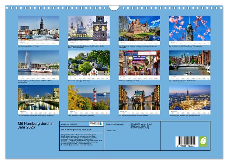 Produktbild: Mit Hamburg durchs Jahr 2026 (Wandkalender 2026 DIN A3 quer), CALVENDO Monatskalender