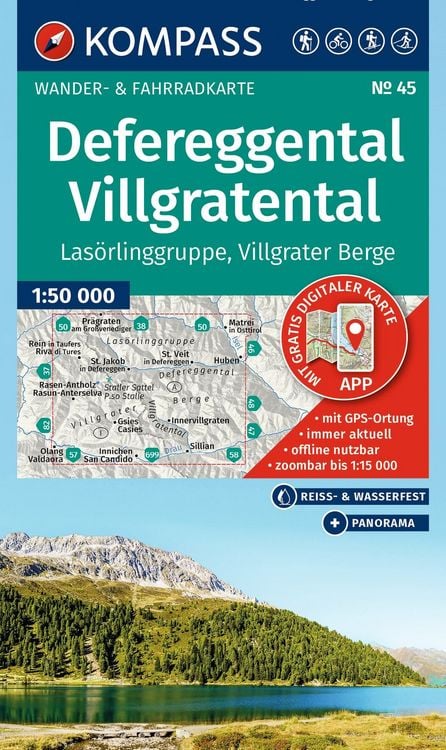 Produktbild: KOMPASS Wanderkarte 45 Defereggental, Villgratental, Las&ouml;rlinggruppe, Villgrater Berge 1:50.000