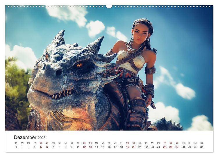 Produktbild: Kraft und Magie - Die Welt der Drachenkriegerinnen (hochwertiger Premium Wandkalender 2026 DIN A2 quer), Kunstdruck in Hochglanz