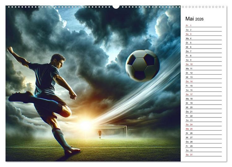 Produktbild: Fu&szlig;ball Highlights - Von der KI geschaffene Spielmomente (Wandkalender 2026 DIN A2 quer), CALVENDO Monatskalender