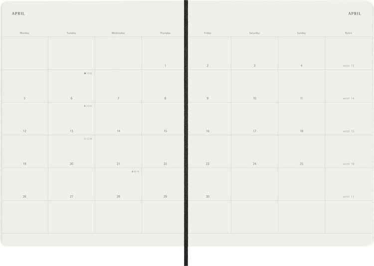 Produktbild: Moleskine 12 Monate Monatsnotizkalender 2027, XL, 1 Mo = 2 Seiten, Linierte Seiten, Weicher Einband, Schwarz