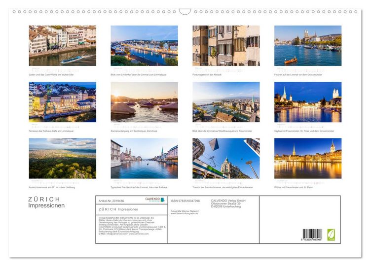 Produktbild: Z &Uuml; R I C H Impressionen (Wandkalender 2026 DIN A2 quer), CALVENDO Monatskalender