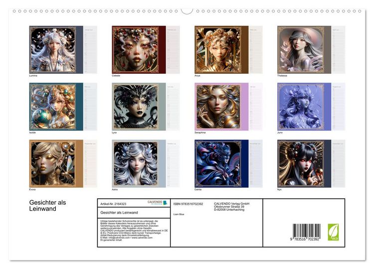 Produktbild: Gesichter als Leinwand (hochwertiger Premium Wandkalender 2026 DIN A2 quer), Kunstdruck in Hochglanz