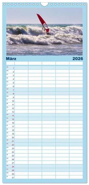 Produktbild: Familienplaner 2026 - Spektakul&auml;res Wellen- und Windsurfen mit 5 Spalten (Wandkalender, 21 x 45 cm) CALVENDO