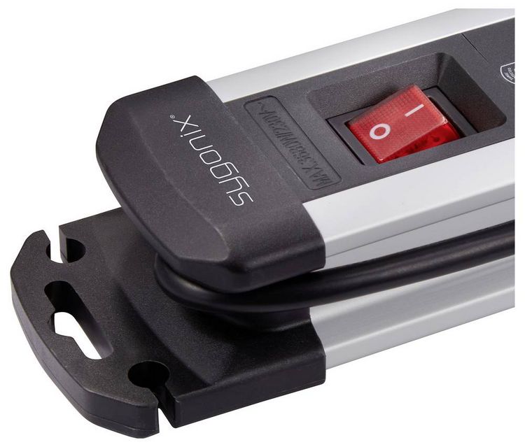 Produktbild: Sygonix SY-6807134 &Uuml;berspannungsschutz-Steckdosenleiste 8fach Schwarz, Silber Schutzkontakt 1 St.