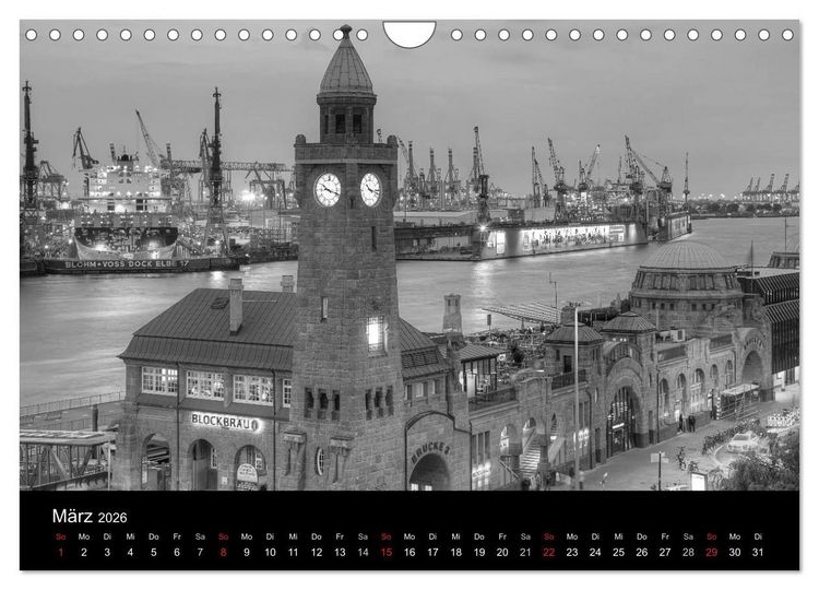 Produktbild: Hamburg monochrome Impressionen (Wandkalender 2026 DIN A4 quer), CALVENDO Monatskalender