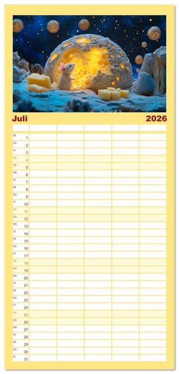 Produktbild: Familienplaner 2026 - M&auml;use w&uuml;rden K&auml;se kaufen mit 5 Spalten (Wandkalender, 21 x 45 cm) CALVENDO
