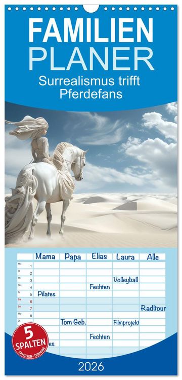 Produktbild: Familienplaner 2026 - Surrealismus trifft Pferdefans mit 5 Spalten (Wandkalender, 21 x 45 cm) CALVENDO