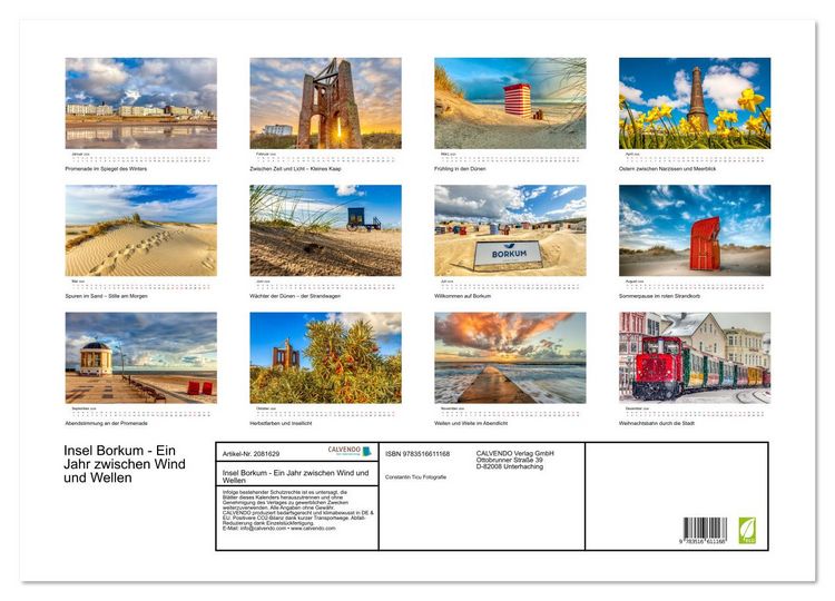 Produktbild: Insel Borkum - Ein Jahr zwischen Wind und Wellen (Wandkalender 2026 DIN A2 quer), CALVENDO Monatskalender