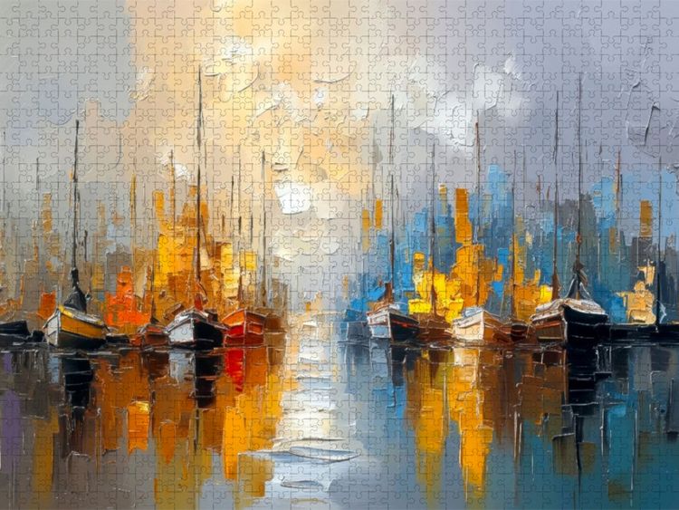 Produktbild: CALVENDO Puzzle Stille in der Hafen-D&auml;mmerung | 1000 Teile Lege-Gr&ouml;&szlig;e 64x48cm Foto-Puzzle f&uuml;r gl&uuml;ckliche Stunden