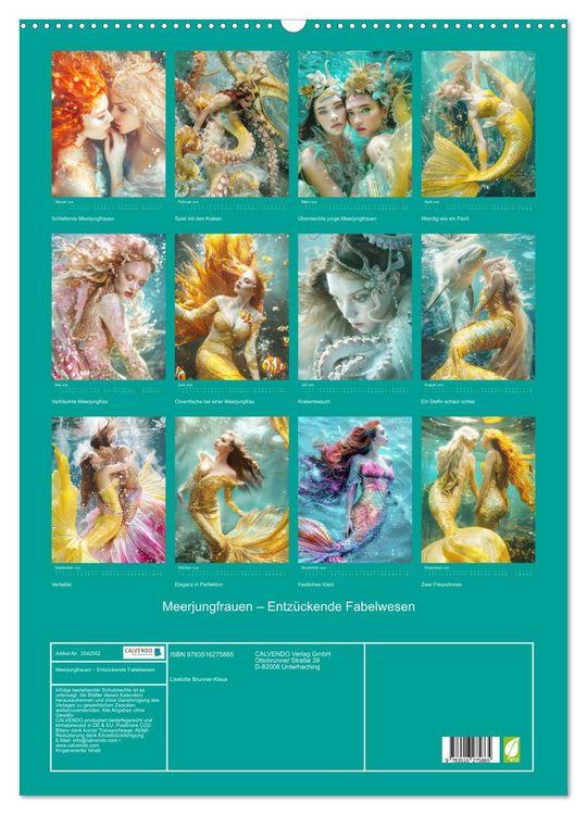 Produktbild: Meerjungfrauen &ndash; Entz&uuml;ckende Fabelwesen (Wandkalender 2026 DIN A2 hoch), CALVENDO Monatskalender