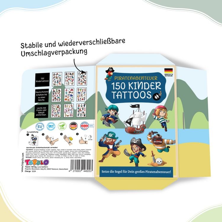 Produktbild: 150 hautfreundliche Kindertattoos &ndash; Thema: Piratenabenteuer