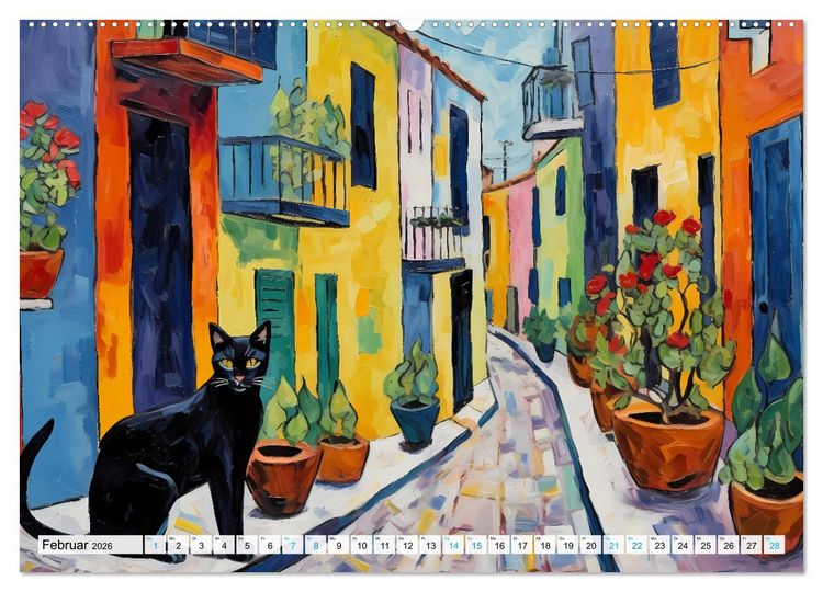 Produktbild: Kunstvolle Katzen (Wandkalender 2026 DIN A2 quer), CALVENDO Monatskalender