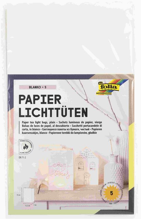 Produktbild: Folia  Papierlichtt&uuml;ten S BLANKO, 5 St&uuml;ck, 19x11,5x7cm