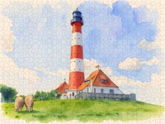 Produktbild: CALVENDO Puzzle Leuchtturm Westheversand | 1000 Teile Lege-Gr&ouml;&szlig;e 64x48cm Foto-Puzzle f&uuml;r gl&uuml;ckliche Stunden