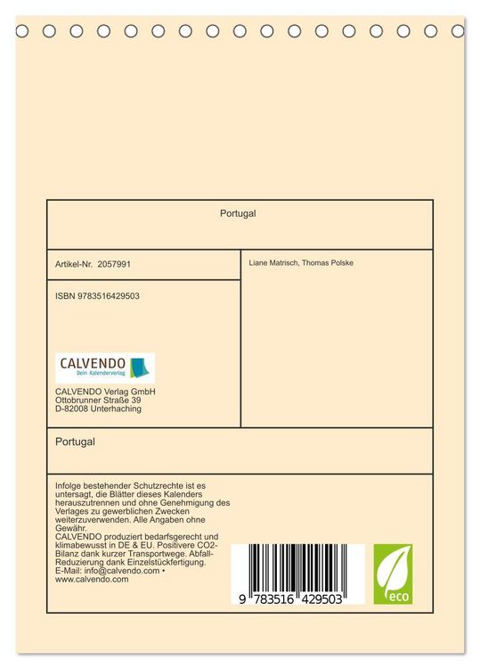 Produktbild: Portugal (Tischkalender 2026 DIN A5 hoch), CALVENDO Monatskalender