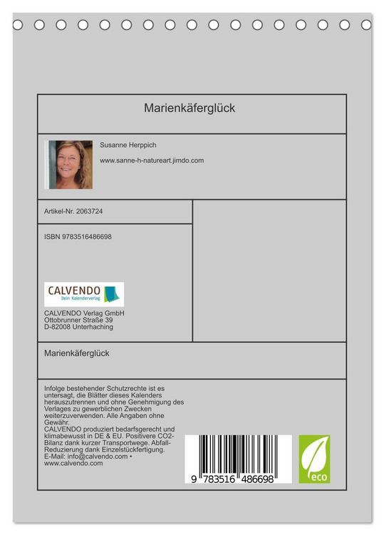 Produktbild: Marienk&auml;fergl&uuml;ck (Tischkalender 2026 DIN A5 hoch), CALVENDO Monatskalender