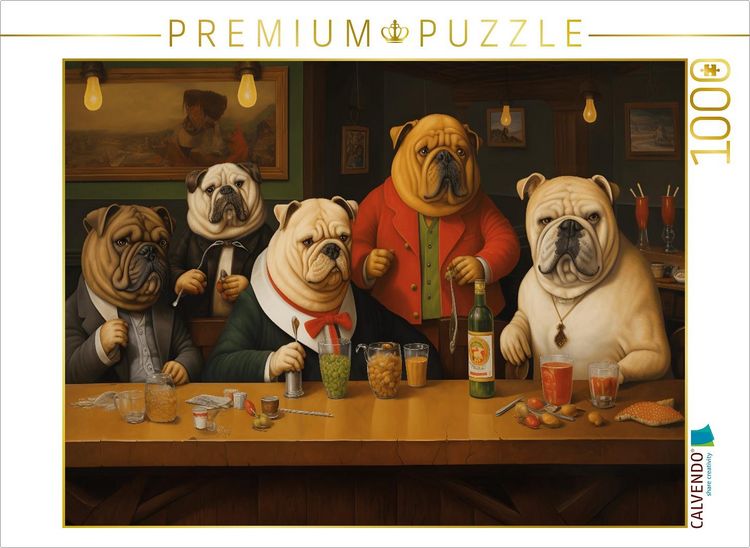 Produktbild: CALVENDO Puzzle F&uuml;nf Hunde stehen an der Theke in einer Bar | 1000 Teile Lege-Gr&ouml;&szlig;e 64x48cm Foto-Puzzle f&uuml;r gl&uuml;ckliche Stunden