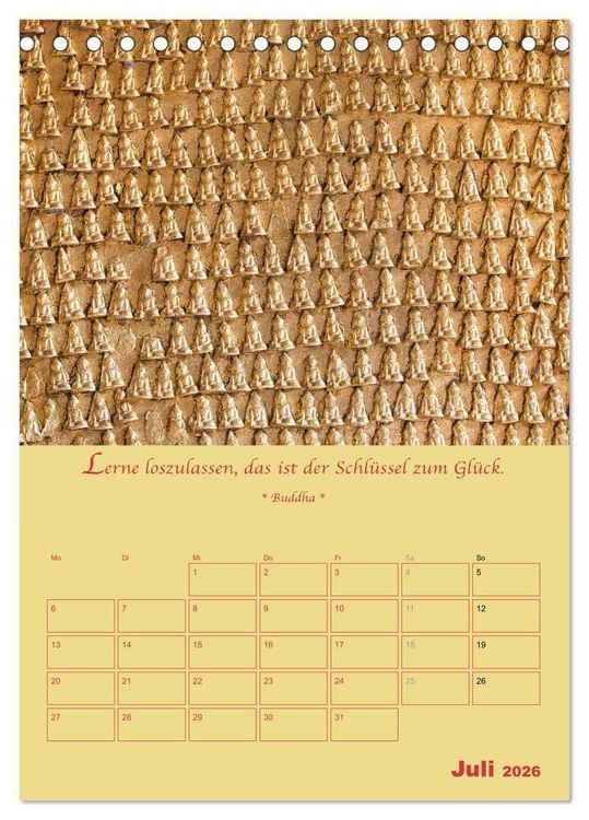 Produktbild: BUDDHA IN GOLD - Mit buddhistischen Spr&uuml;chen (Tischkalender 2026 DIN A5 hoch), CALVENDO Monatskalender