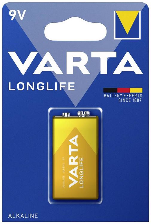 Produktbild: Varta LONGLIFE 9V Bli 1 9V Block-Batterie Alkali-Mangan 565 mAh 9V 1St.