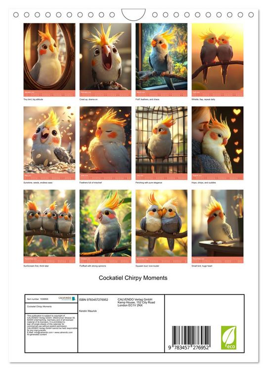 Produktbild: Cockatiel Chirpy Moments (Wall Calendar 2026 DIN A4 portrait), CALVENDO 12 Month Wall Calendar