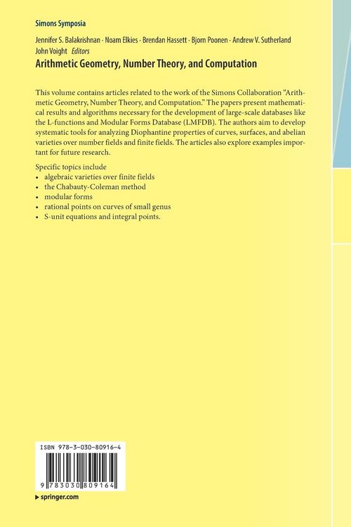 Produktbild: Arithmetic Geometry, Number Theory, and Computation