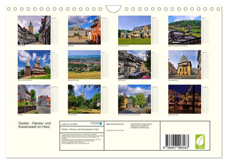 Produktbild: Goslar - Hanse- und Kaiserstadt im Harz (Wandkalender 2026 DIN A4 quer), CALVENDO Monatskalender
