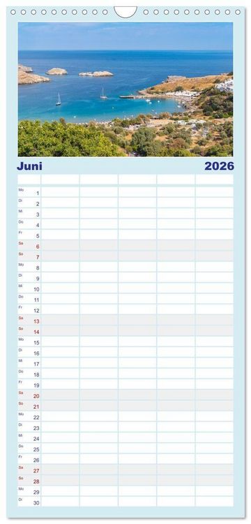 Produktbild: Familienplaner 2026 - Str&auml;nde der Insel Rhodos mit 5 Spalten (Wandkalender, 21 x 45 cm) CALVENDO