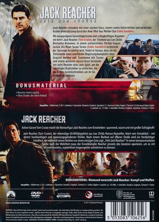 Produktbild: Jack Reacher / Jack Reacher: Kein Weg zur&uuml;ck - 2-Movie Collection [2 DVDs]