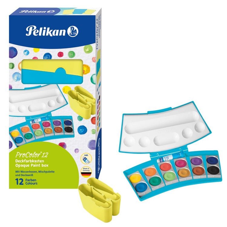 Produktbild: Pelikan Deckfarbkasten ProColor 12 Farben t&uuml;rkis/neongelb