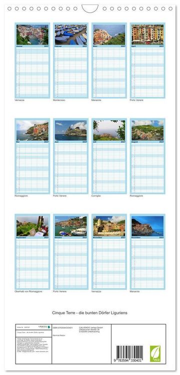 Produktbild: Familienplaner 2027 - Cinque Terre - die bunten D&ouml;rfer Liguriens mit 5 Spalten (Wandkalender, 21 x 45 cm) CALVENDO