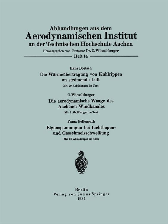 Produktbild: Abhandlungen aus dem Aerodynamischen Institut an der Technischen Hochschule Aachen