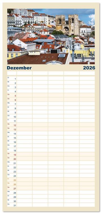 Produktbild: Familienplaner 2026 - Mein Lissabon mit 5 Spalten (Wandkalender, 21 x 45 cm) CALVENDO