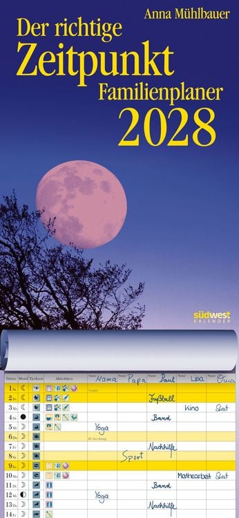 Produktbild: Der richtige Zeitpunkt Familienplaner 2028 - Monats-Wandkalender zum Aufh&auml;ngen, mit Spiralbindung, 22,4 x 48,5 cm - Neu f&uuml;r 2028: mit stimmungsvollen Naturfotos