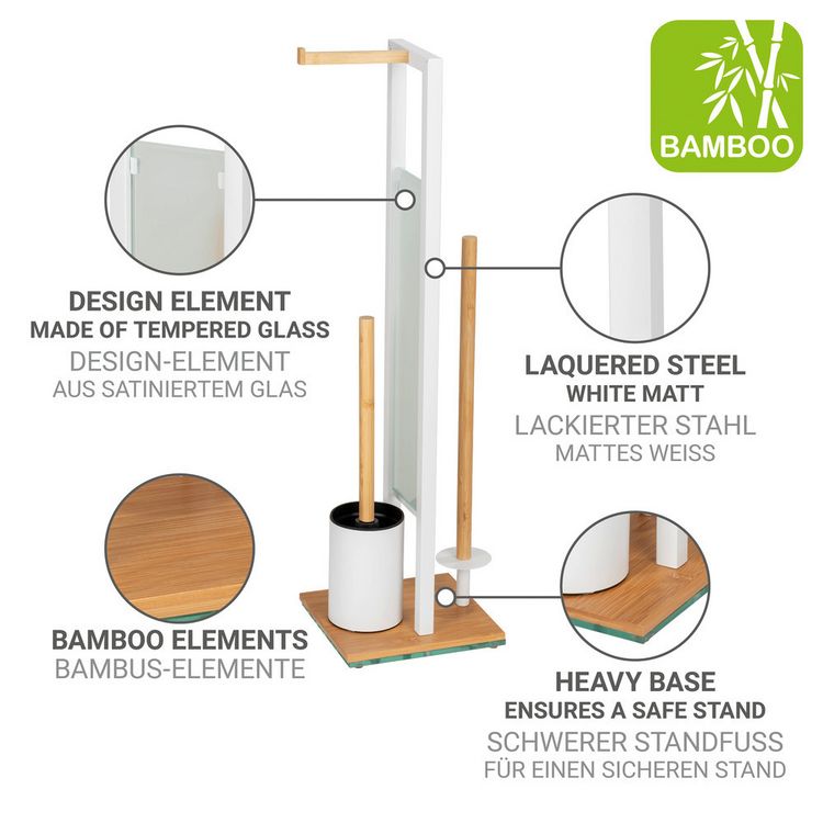Produktbild: Stand WC-Garnitur Mod. Rivalta, bambus/wei&szlig;, Sicherheitsglas, 18x70x23 cm, mit Toilettenpapierhalter