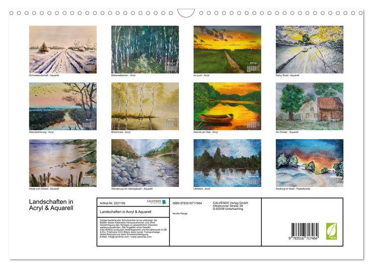 Produktbild: Landschaften in Acryl & Aquarell (Wandkalender 2026 DIN A3 quer), CALVENDO Monatskalender