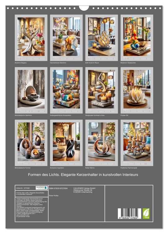 Produktbild: Formen des Lichts. Elegante Kerzenhalter in kunstvollen Interieurs (Wandkalender 2026 DIN A3 hoch), CALVENDO Monatskalender