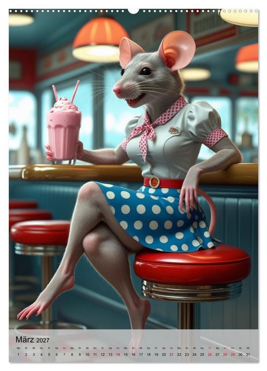 Produktbild: Rattenscharf &ndash; Pelzige Ladys im Pin-up-Stil (hochwertiger Premium Wandkalender 2027 DIN A2 hoch), Kunstdruck in Hochglanz