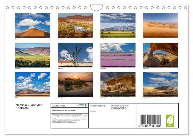 Produktbild: Namibia - Land der Kontraste (Wandkalender 2026 DIN A4 quer), CALVENDO Monatskalender