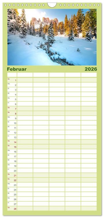Produktbild: Familienplaner 2026 - Dolomiten - Die wundersch&ouml;nen S&uuml;dalpen in Italien. mit 5 Spalten (Wandkalender, 21 x 45 cm) CALVENDO