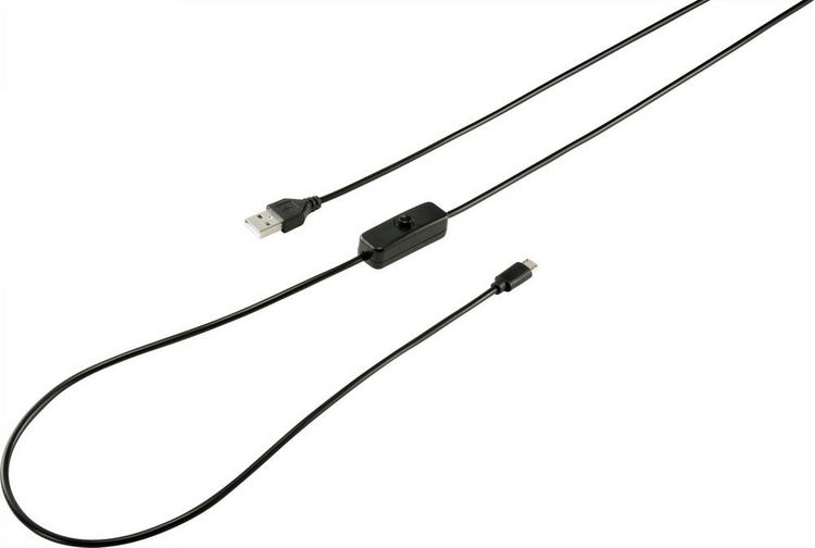 Produktbild: Renkforce Strom-Kabel Raspberry Pi&reg;, BBC micro:bit [1x USB 2.0 Stecker A - 1x USB 2.0 Stecker Micro-B] 1.00 m Schwarz inkl. Ein/Aus-Schalter