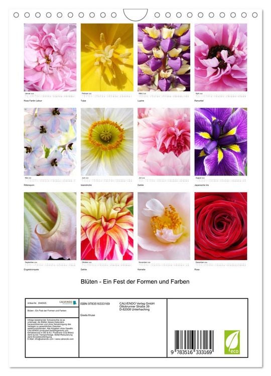 Produktbild: Bl&uuml;ten - Ein Fest der Formen und Farben (Wandkalender 2026 DIN A4 hoch), CALVENDO Monatskalender