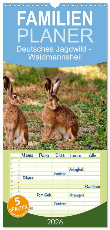 Produktbild: Familienplaner 2026 - Deutsches Jagdwild - Waidmannsheil mit 5 Spalten (Wandkalender, 21 x 45 cm) CALVENDO