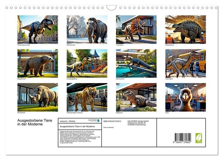 Produktbild: Ausgestorbene Tiere in der Moderne (Wandkalender 2026 DIN A3 quer), CALVENDO Monatskalender