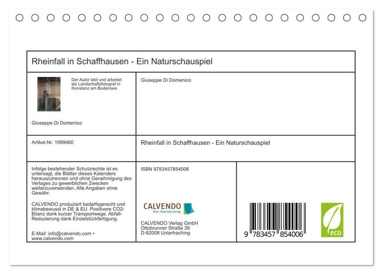 Produktbild: Rheinfall in Schaffhausen - Ein Naturschauspiel (Tischkalender 2026 DIN A5 quer), CALVENDO Monatskalender